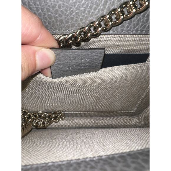 Gucci 510304 Pebbled Leather Shoulder Bag with Chain Strap - Taupe - Picture 8 of 12